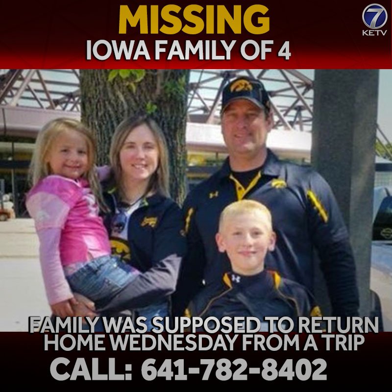 Iowa police investigating reports of a missing family of four. Kevin, Amy, Sterling and Adrianna Sharp left on a trip to Mexico earlier this month, according to family members’ social media posts.
