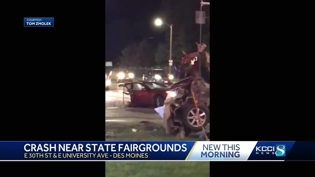 Des Moines Police are investigating a crash that tore a car in half.It happened around 11:30 Thursday night at the intersection of University and East 30th. That's right next to the state fairgrounds. A KCCI viewer sent us the video shortly after the crash.