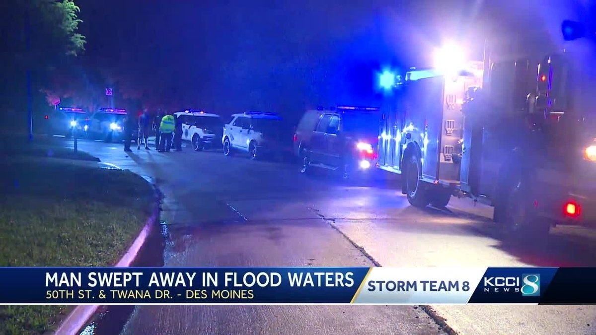 A Des Moines man is dead, after floodwaters swept him into a creek. It happened at 50th Street and Twana Drive, on the northwest side.