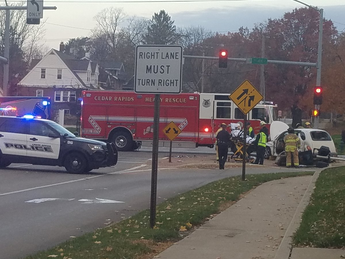 Drive with caution in Cedar Rapids on 1st Avenue NE near the 19th Street SE intersection