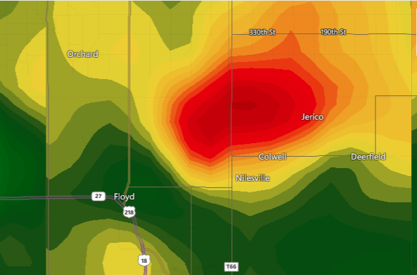 At 12:41 p.m. CDT, a confirmed tornado was reported near Colwell, Iowa. Damage has been reported to some houses in Charles City, Iowa, according to emergency management. Radar:    