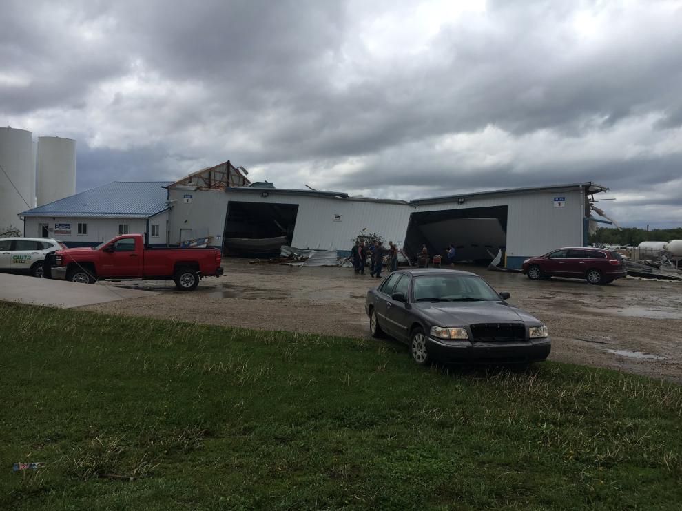 Some of the tornado damage reported across from the Floyd County Fairgrounds in Charles City, Iowa