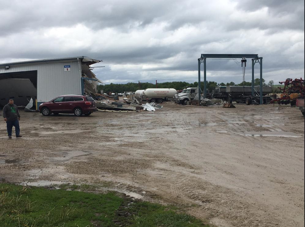 Some of the tornado damage reported across from the Floyd County Fairgrounds in Charles City, Iowa