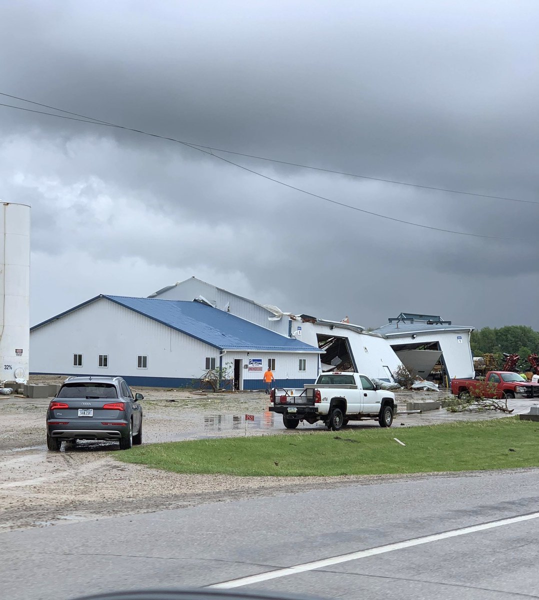 First look at the destruction left behind by a tornado today in Charles City, Iowa.