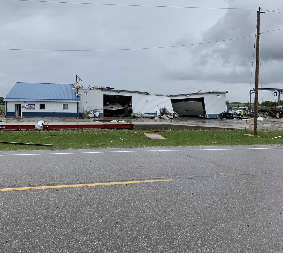 First look at the destruction left behind by a tornado today in Charles City, Iowa.