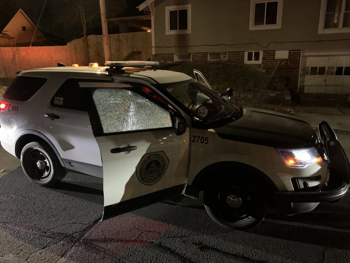 A Des Moines police officer was nearly hit by a stray bullet tonight just north of downtown. The bullet hit their car near 17th & University Avenue. It's believed to have been the result of a nearby drive-by shooting. 