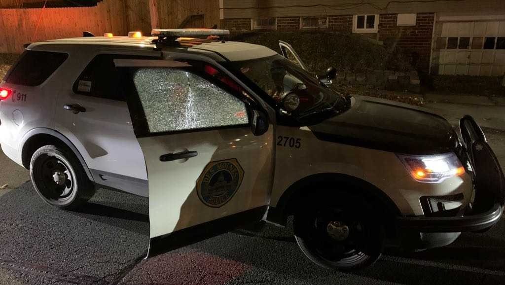 A Des Moines police officer's car was hit in a drive-by shooting Wednesday