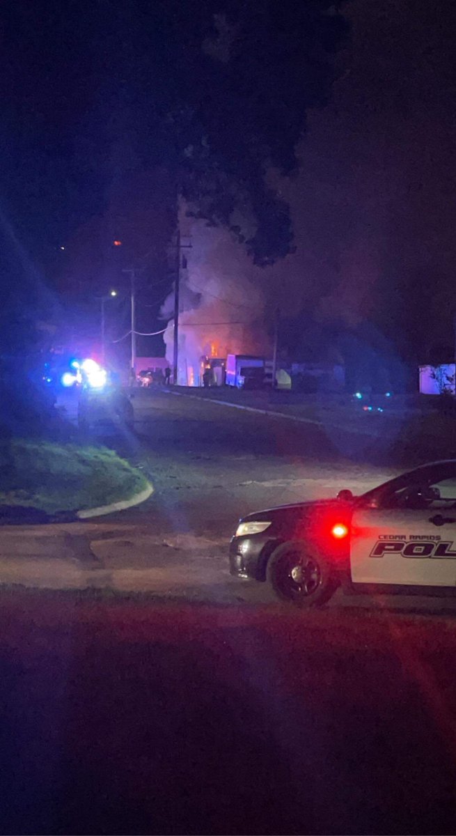 crews on scene of a structure fire in the 1800 block of E Avenue NE in Cedar Rapids near the Mount Mercy athletic complex. 