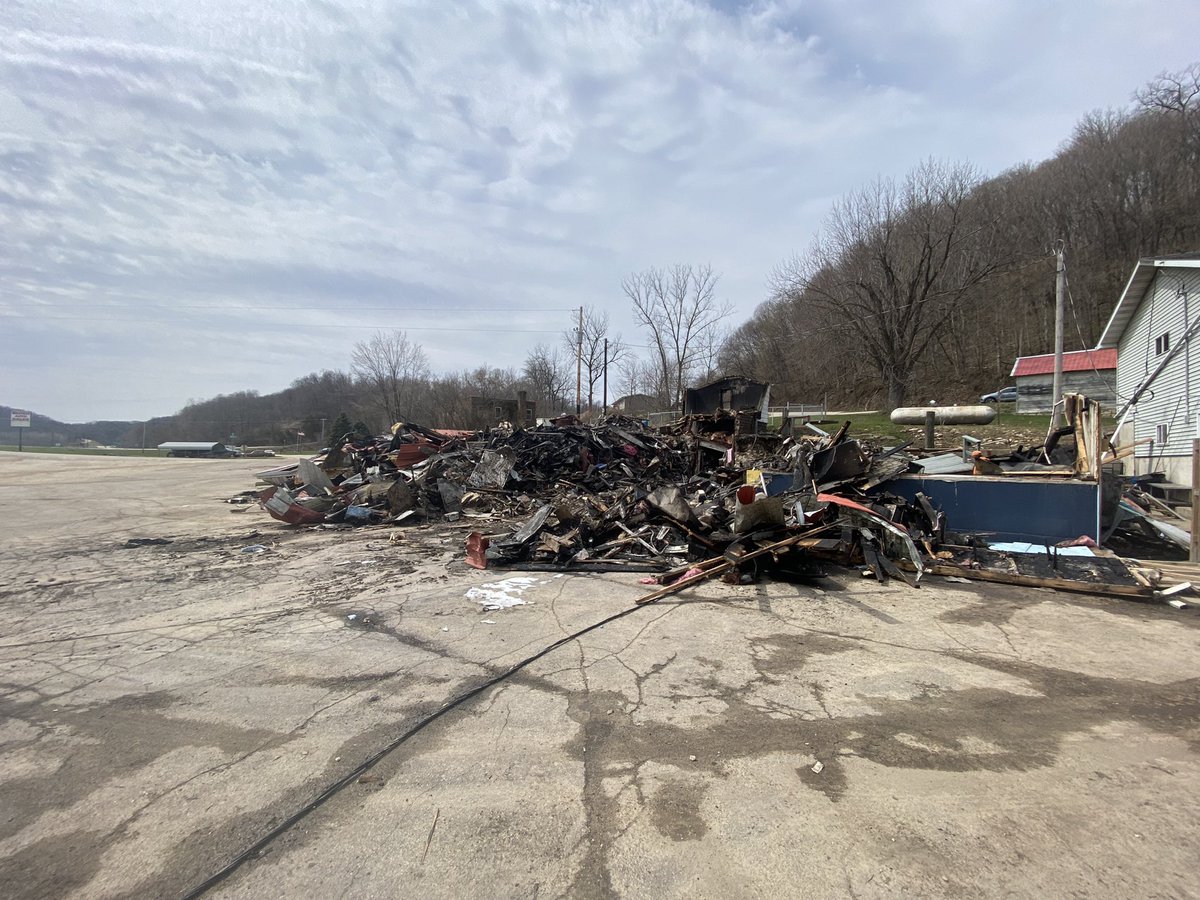 Here on scene at Bootleggers River Tavern in Millville, IA.   A fire broke out in which the full service bar and restaurant has been completely destroyed  