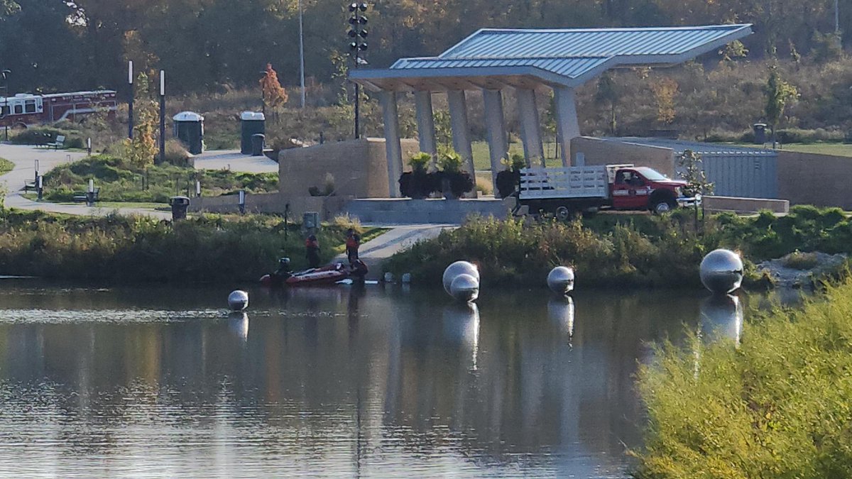 West Des Moines police are investigating two scenes . One scene - a pond near West Des Moines City Hall & the library along Mills Civic. The other scene - an apartment complex on Fuller Road. Police haven't said why they're searching, but scenes *are* connected